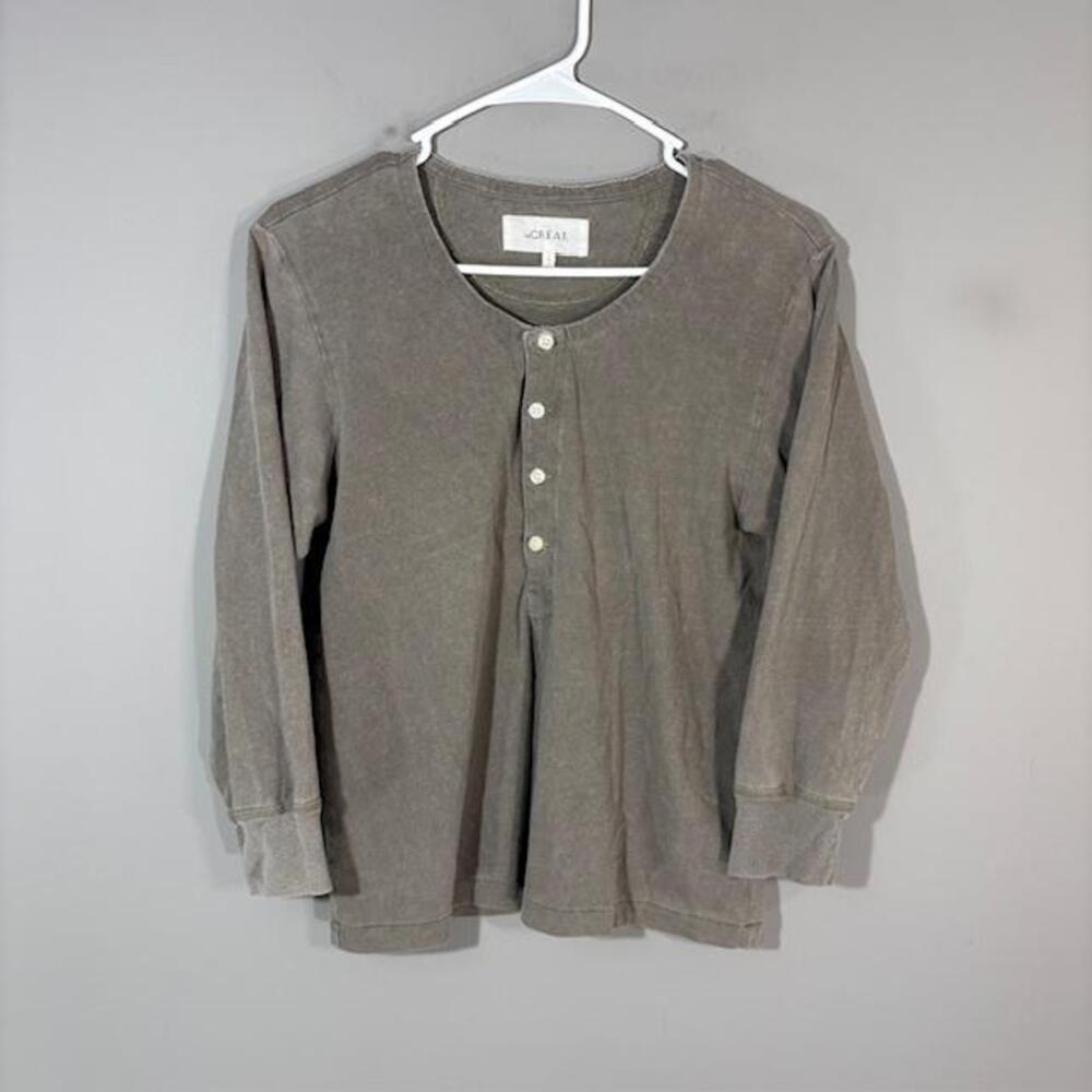 The Great T-Shirt Womens 3 Gray Solid Henley Long Sleeve Cotton Jersey Top